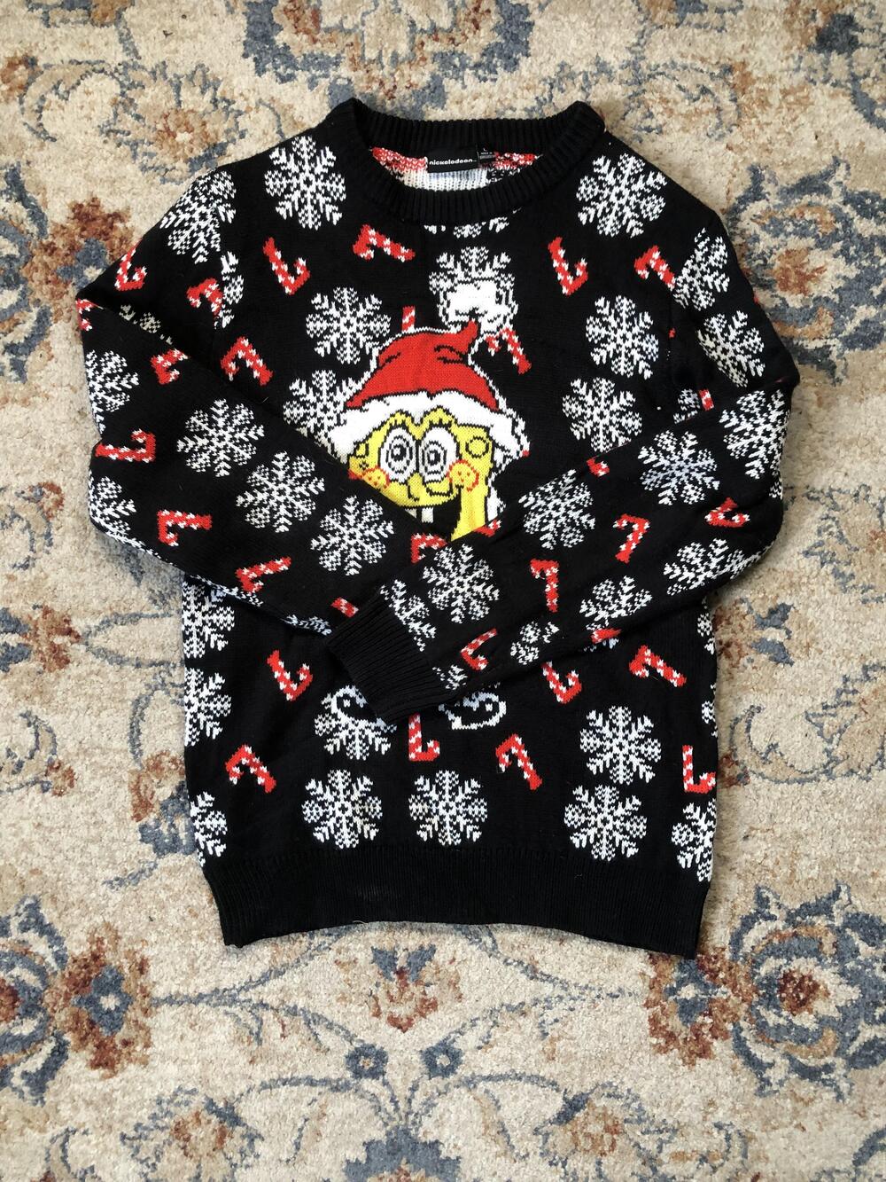 Nickelodeon SpongeBob Sweater Mens Large Black Christmas Holiday Snowflake Ugly